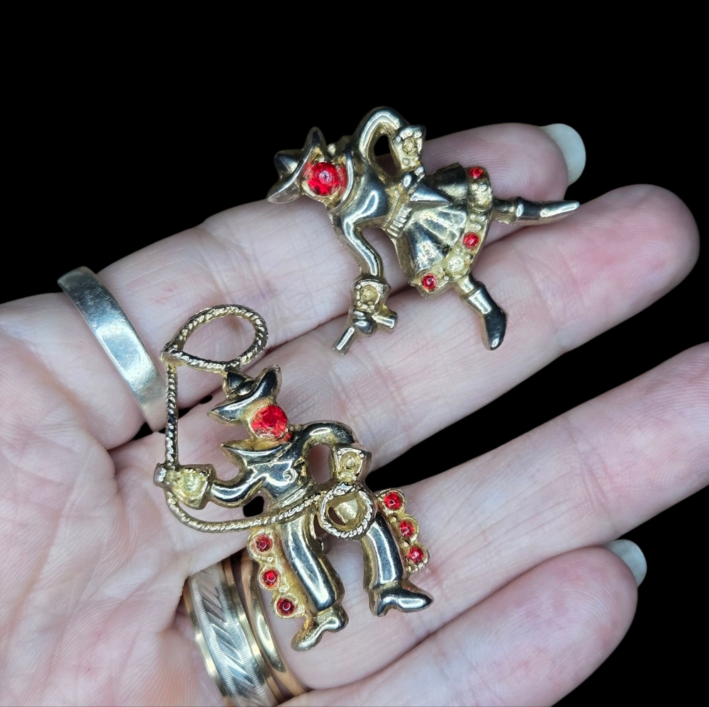 Pair of 1950s Rhinestone CowFolk Pins